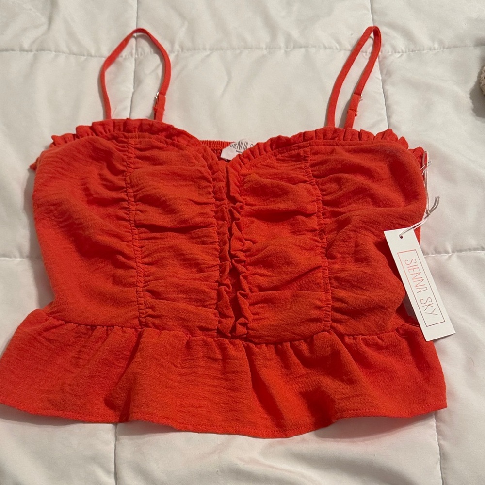 Sienna Sky Vibrant Orange Ruffle Camisole